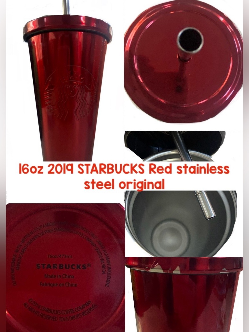 Starbucks Red Stainless Steel 16oz Tumbler with Metal Straw